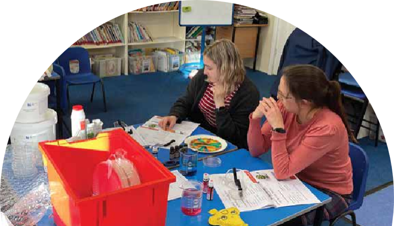 Two primary teachers working through experiments together at an ABC Science CPD training session